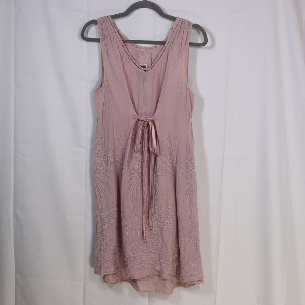 Burning Torch Embroidered Dress‎ M Pink Womens Sleeveless Boho Mini